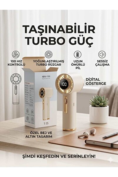 MRKAY TURBO ÜFLEMELİ ŞARJLI ULTRA SERİNLİK VEREN EL FANI DİJİTAL GÖSTERGELİ FAN