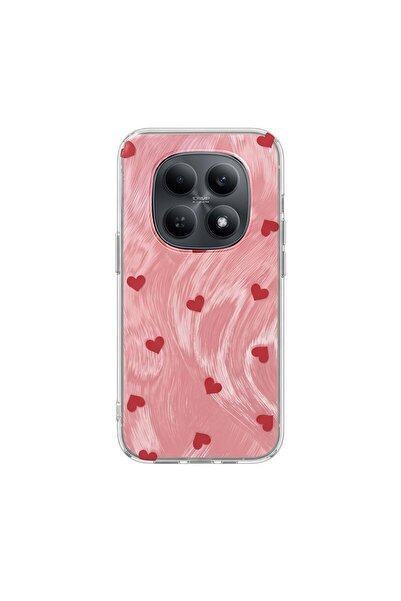 Zebana Redmi Note 15 5G Uyumlu Kılıf Pink Heart Silikon Kılıf Kırmızı