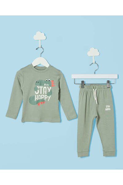 REDTAG Infant Boys Olive Printed 2 Pieces Pyjama Set