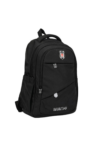Beşiktaş Lisanslı 3 Bölmeli Siyah Paraşüt Kumaş Sırt Çantası - Laptop Bölmeli Okul Çantası