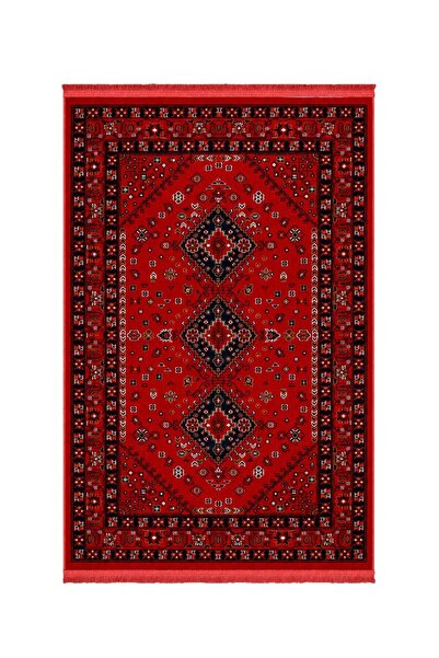 SULTAN HALI Kırmızı Afgan Tarzı Altı Kaymaz Yıkanabilir Şönil Kilim & Halı