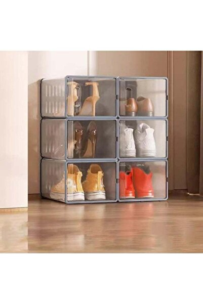 Arabest 6-Pack Clear Plastic Stackable Shoe Storage Boxes,Dustproof Space-Sav...