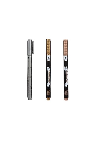 G Glixicom Set 3 Bucati Marker Creta Lichida 3 Culori Metalice Argintiu Auriu...