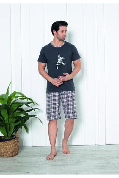 Serena Pijama bărbat , mânecă scurtă și pantaloni 3/4- culoarea gri inchis
