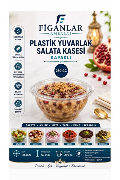 figanlar ambalaj 250 CC Kapaklı Şeffaf PET Salata ve Aşure Kasesi Kendinden K...