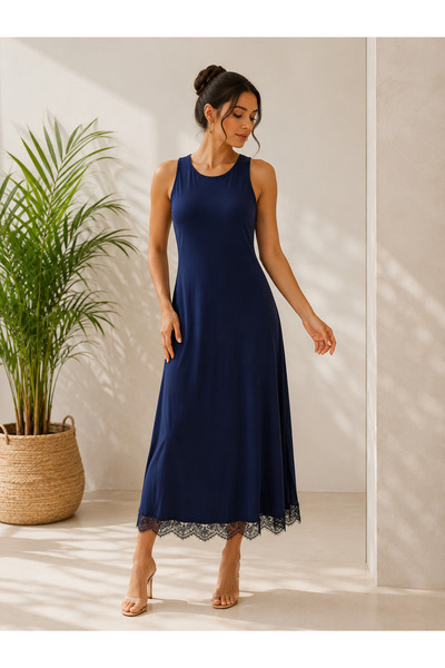 Kokosh moda Elegantno i udobno! Ženska midi haljina bez rukava sa čipkastim d...