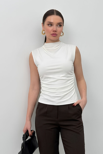 AKD Atelier Γυναικεία μπλούζα αμάνικη με κοντό όρθιο γιακά, υφασμάτινο μπλουζ...