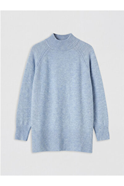 LC Waikiki νέα σεζόν Μπλε Μισό Ζιβάγκο Oversize Γυναικείο Πλεκτό Τουνίκ