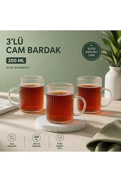 MİORA HOME 3LÜ BOROSİLİKAT CAM KUPA BARDAK