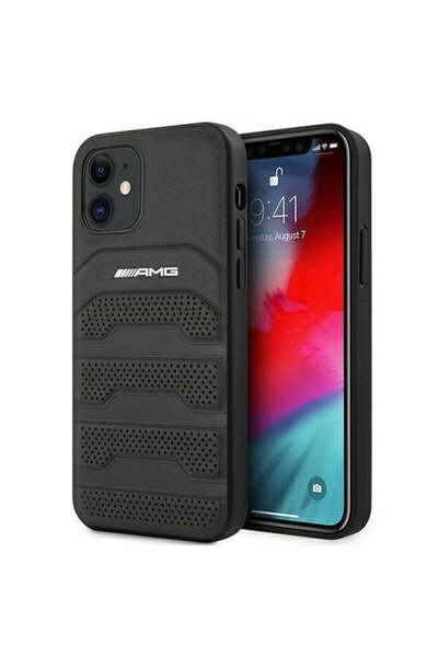 MERCEDES Husă din piele AMG cu linii în relief AMHCP12MGSEBK pentru iPhone 12...