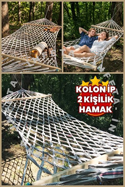 İnfeta Çift Kişilik Kolon İp Lüks Hamak 250 kg Taşıma Kapasiteli 2 Kişilik Ha...
