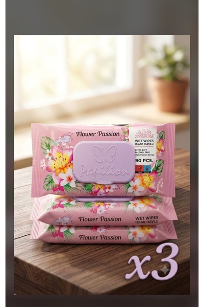 Papillon Papilion Islak Havlu Flowers Çiçek Kokulu Kapaklı 90 Yaprak
