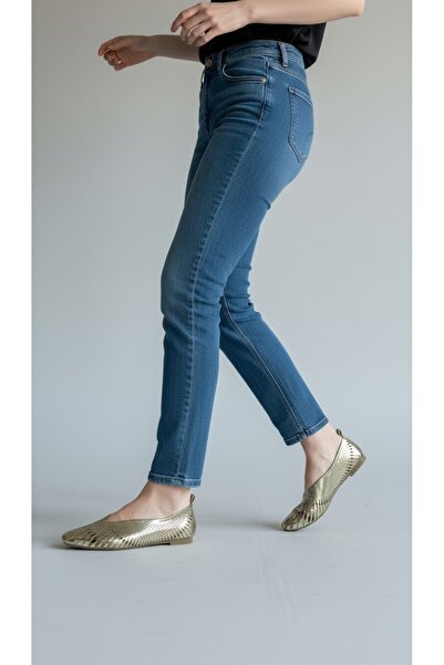 PİERRO SHOES Hakiki Deri V Kesim Detaylı Kadın Günlük Babet