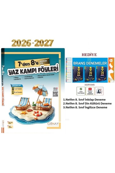Günay Yayınları 7. Sınıf 7'den 8'e Geçenler İçin Yaz Kampı Föyleri 2026 Yenil...