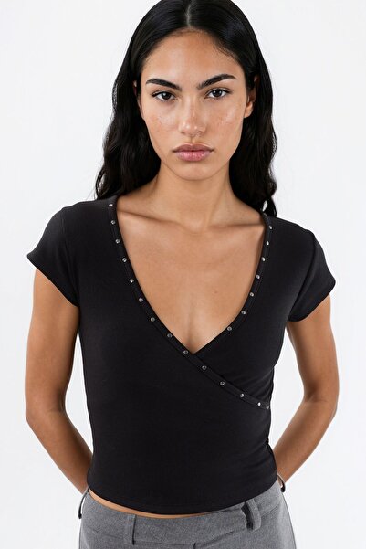 Hiccup Busem V-Neck Ribbed Slim Fit Blouse