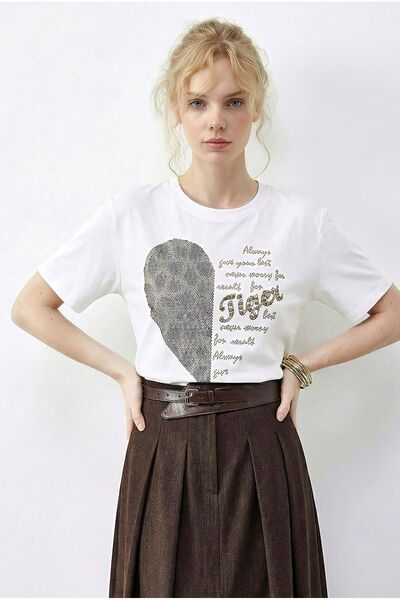 Hiccup Tricou LUCCI cu guler rotund și imprimeu text cu paiete