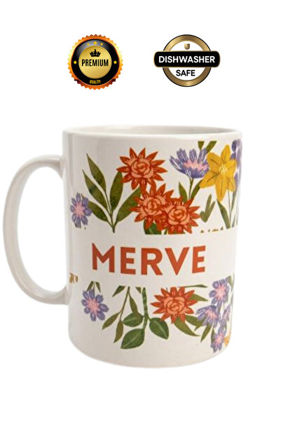 Kişiye Özel Premium Porselen Çiçekli İsimli Kupa Bardak Mug