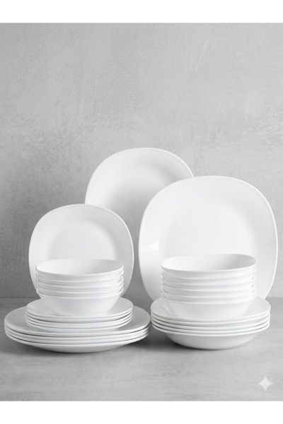 Zinora 34 Pcs Opal ware Dinner set 8 x Dinner plate 8 x Dessert Plate 8 x Sou...