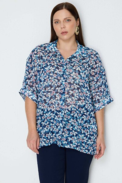 ON Half Sleeve Floral Patterned Chiffon Shirt
