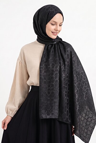 InStyle Soft Oval Patterned Black Jacquard Shawl