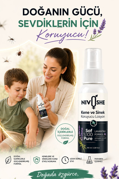 NIVOSHE 200ML Kene ve Sivrisinek Kovucu Lavanta Özlü Bitkisel Sprey Tüm Vücut için Seyahat ve Tatil Boyu
