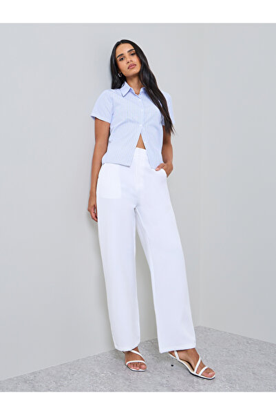 Take Two By Styli White Solid Slant Pocket Straight Pants