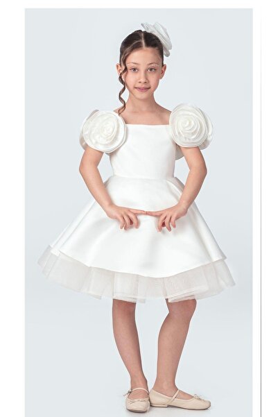 MODA AÇELYA Girl's Rose Detailed Tulle Evening Dress