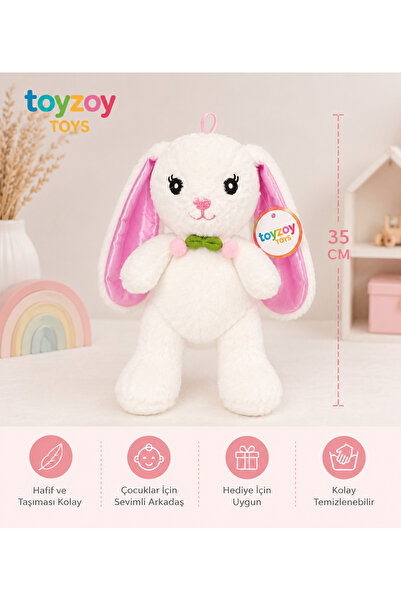 Toyzoy Toys Pembe ponponlu Beyaz Tavşan, Peluş 35 & Tatlı Sevimli Hediyelik O...