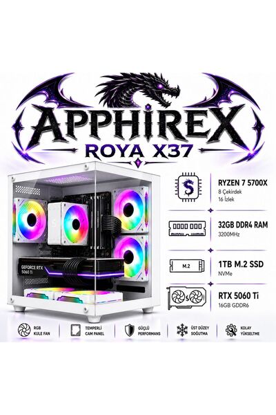 Apphirex ROYA X37 Ryzen 7 5700X 32GB RAM 1TB M2 SSD RTX5060Tİ 16GB Masaüstü O...