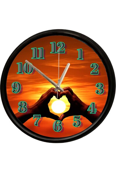 Caseras Decorative Wall Clock with Heart and Sunset Design 28 cm Silent Mecha...