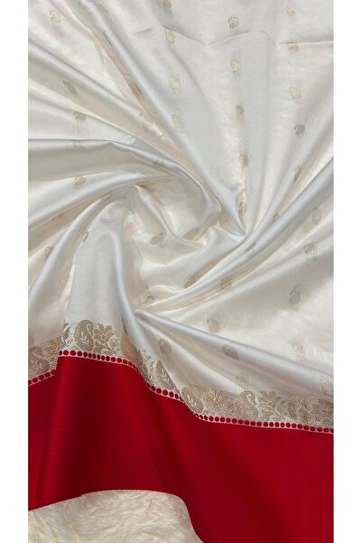 Silk Nagri Women Semi Silk Traditional Bengali Lal Par Kanjivaram Saree with Blouse Piece White and Red