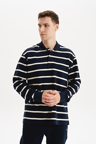 Arma Ar-Ma Men's Polo Collar Sweatshirt, Unprinted, Striped, Buttoned, Withou...
