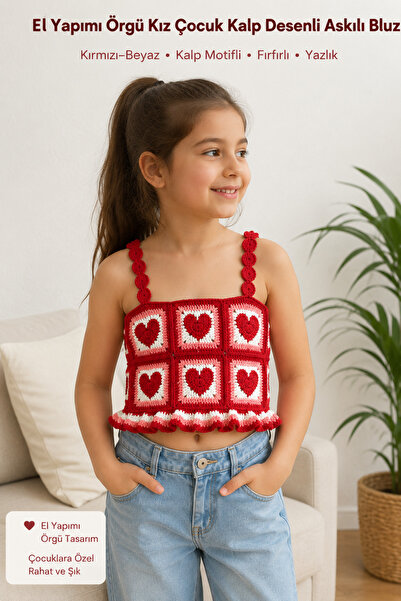 ARTTMACRAME بلوزة بناتي محبوكة يدويًا بنمط قلب