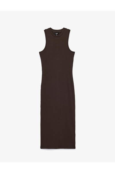 Koton Camisole Cotton Slim Fit Crew Neck Sleeveless Ribbed Bodycon Midi Dress