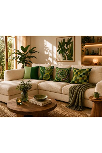 PİKKO HOME YEŞİL MOZAİK 4'LÜ DİJİTAL BASKI KIRLENT KILIF SETİ(KR)