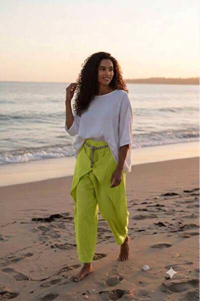 GLAMSI Pantaloni Boho-Chic Flow din In | Festival Collection - Alb