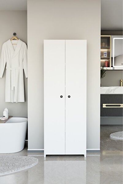 alpaevmobilya Çok Amaçlı 2 Kapaklı 5 Raflı 150 Cm Banyo Dolabı Organizer Düze...