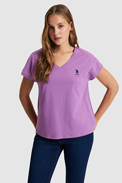 U.S. Polo Assn. Kadın Menekşe V Yaka Basic Tişört 50323541-VR037
