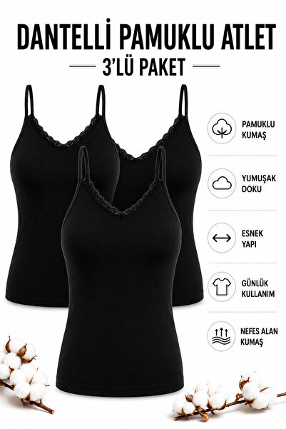 Mudcosıo Women's Lace Rope Strap Cotton Undershirt 3-Pack Soft Textured Under...