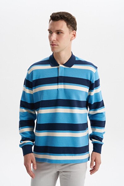 Arma Ar-Ma Men's Polo Collar Sweatshirt, Unprinted, Striped, Buttoned, Withou...