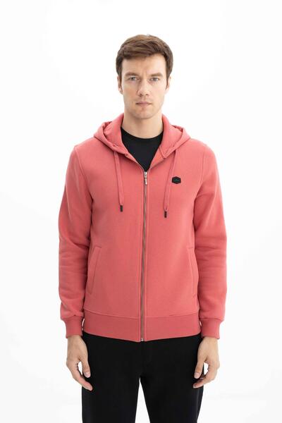 Arma Men's Pink Regular Fit 3 Thread Threaded Full Zipper Hooded Sweatshirt w...