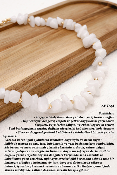 ByFlorya Jewelry قلادة حجر القمر 40 سم + 3 سم حجر طبيعي حقيقي