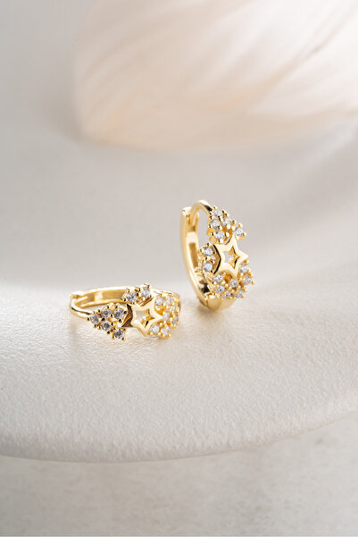 Silvano Jewelry 925 Ayar Gümüş Altın Kaplama Akışlı Yıldız Küpe
