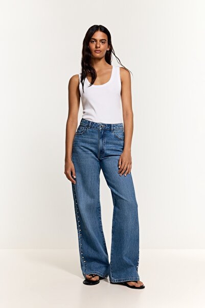 LEFTIES Zımba detaylı geniş paça jean