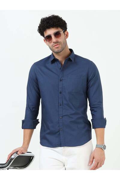 THE SOUTHZ Oxford Plain Blue Cotton Full Sleeve Shirt