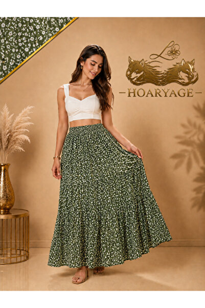 hoaryage Bürümcük Fabric Bohemian, Ethnic Printed Long Skirt, Elastic Waist, ...