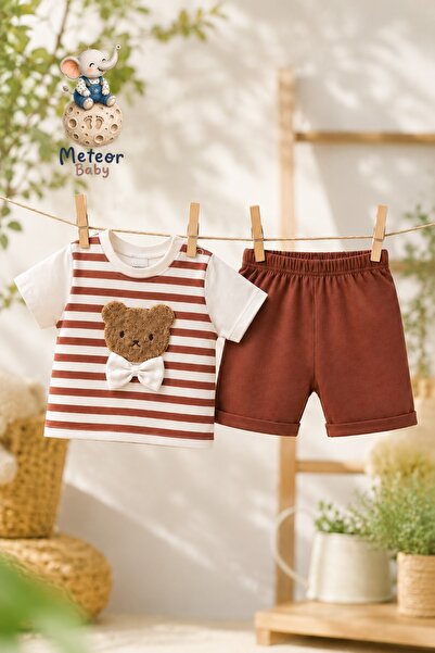 METEOR BABY Baby Boy Shorts Set with Teddy Bear Detail, Comfortable Summer Set