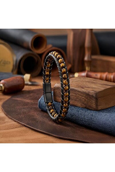 Parmas Design سوار من الجلد الفاخر والصلب مقاس 6 مم هدية للرجال 01798