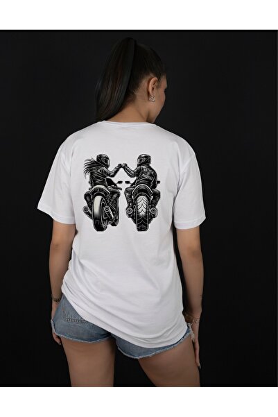 Krays Motosikletçi Sevgili Çift Kombini Sırt Baskılı Biker T-Shirt - Unisex R...