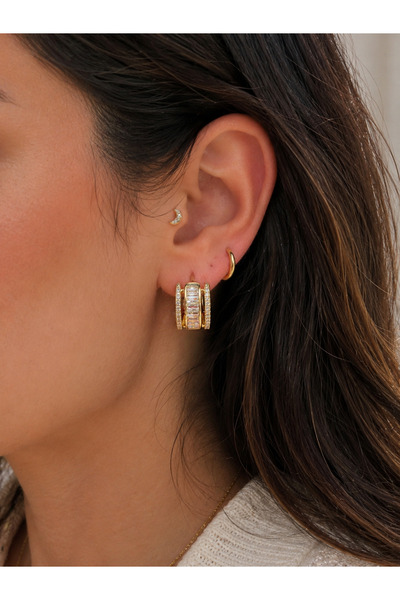 Arthesia Jewelry Xuping Baget Taşlı 14K Gold Renk Halka Küpe – Zirkon Taş Det...